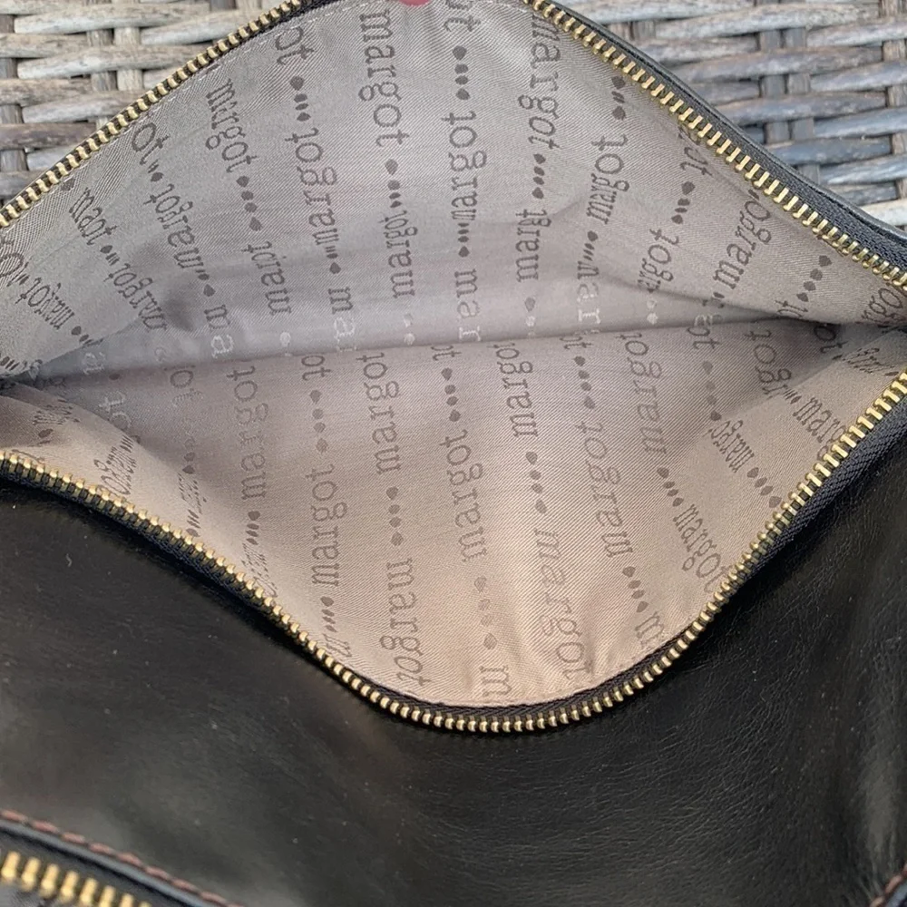 𝅺margot NEW YORK Black Leather and Old English Brass Hobo Bag